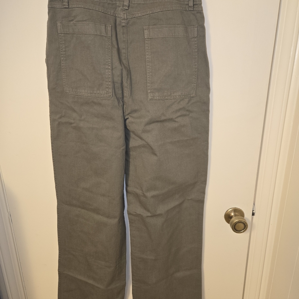 Gap Loose Khaki Pants Women's 6 Tall Olive Green High Rise Straight Leg Pants - Picture 3 of 10